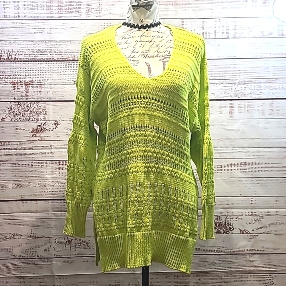 Free as a bird neon v neck knit sweater